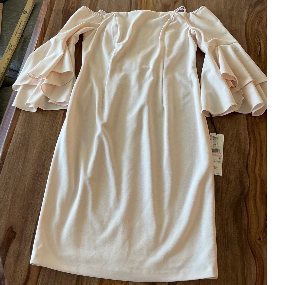 Calvin Klein Womens 10 Cream Off Shoulder Sheath Dress Bell Sleeve CD0B15DT NWT - Picture 11 of 13